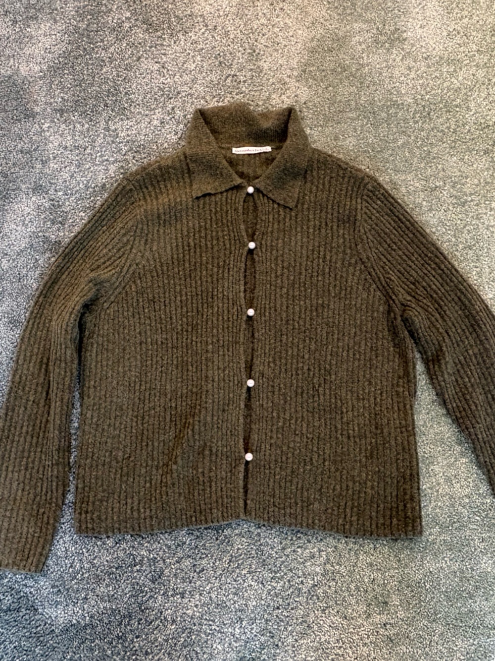 Abercrombie & Fitch Olive Ribbed Collared Cardigan